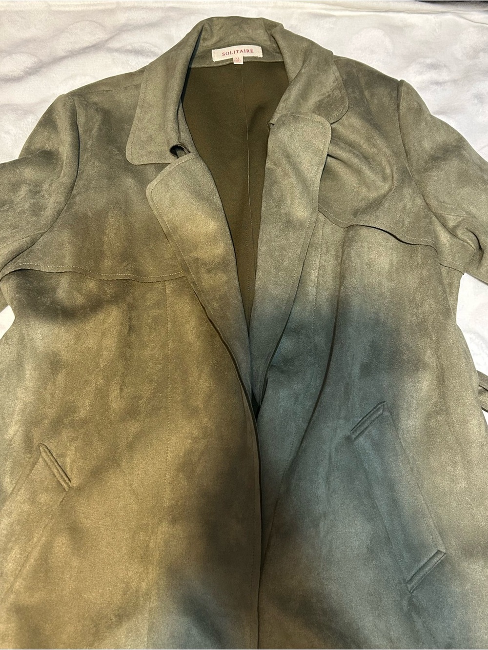 Solitaire Olive Green Suede Trench Coat